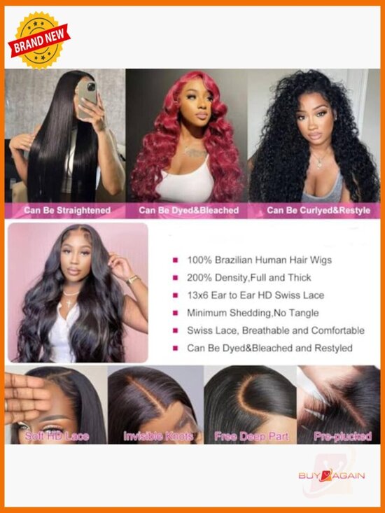 HD Lace Front Human Hair Wig 200% Density Pre Plucked Glueless 13x6 32 Inch main image 7